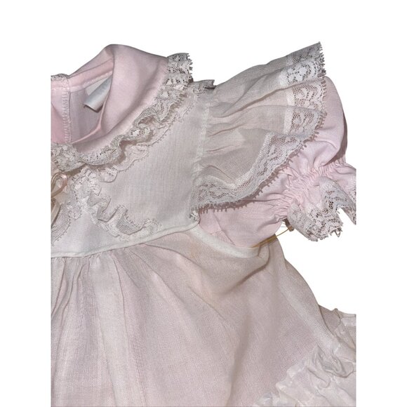 Vintage Bryan Baby Dress 18MO Pink & White Lace Trim Ruffled Collar Made In USA - Picture 6 of 16